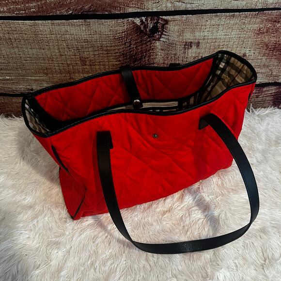 Authentic Burberry Red Quilted Nova Check Tote 15x11x5 Made in Italy Handbag - Picture 1 of 10
